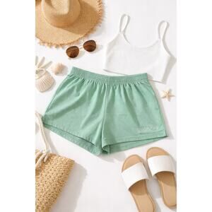 Preppy Women's XL Athletic Soft Gym Shorts Green Stretch Waist Workout Cozy